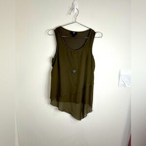 iZByer Women Olive Green Sleeveless High-Low Tank Top Blouse Small Flowy Layered